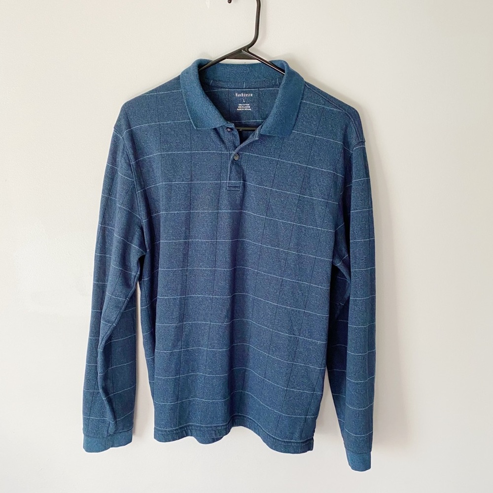 Van Heusen Men’s Navy & Gray Striped Button Up Long Sleeve Collared Shirt